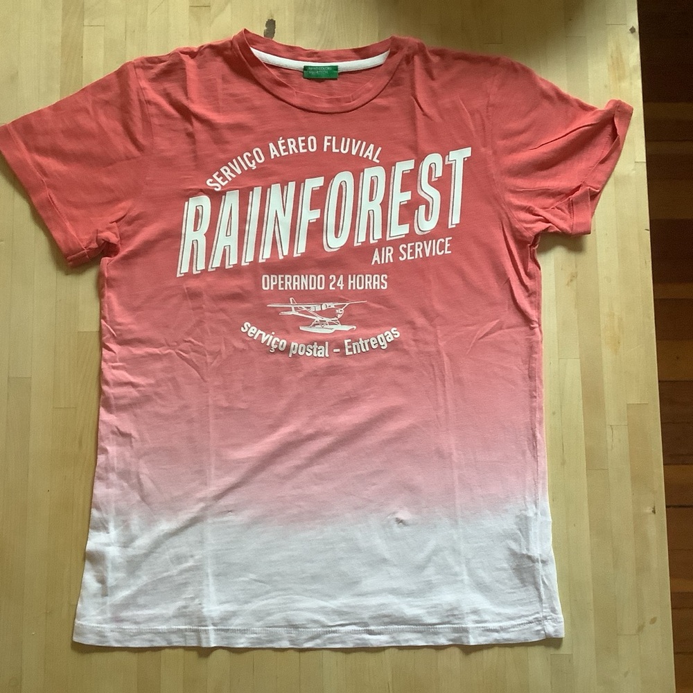 Benetton Red Dip Dye Graphic Tee with Air Service Print boys 10 11 years EUC